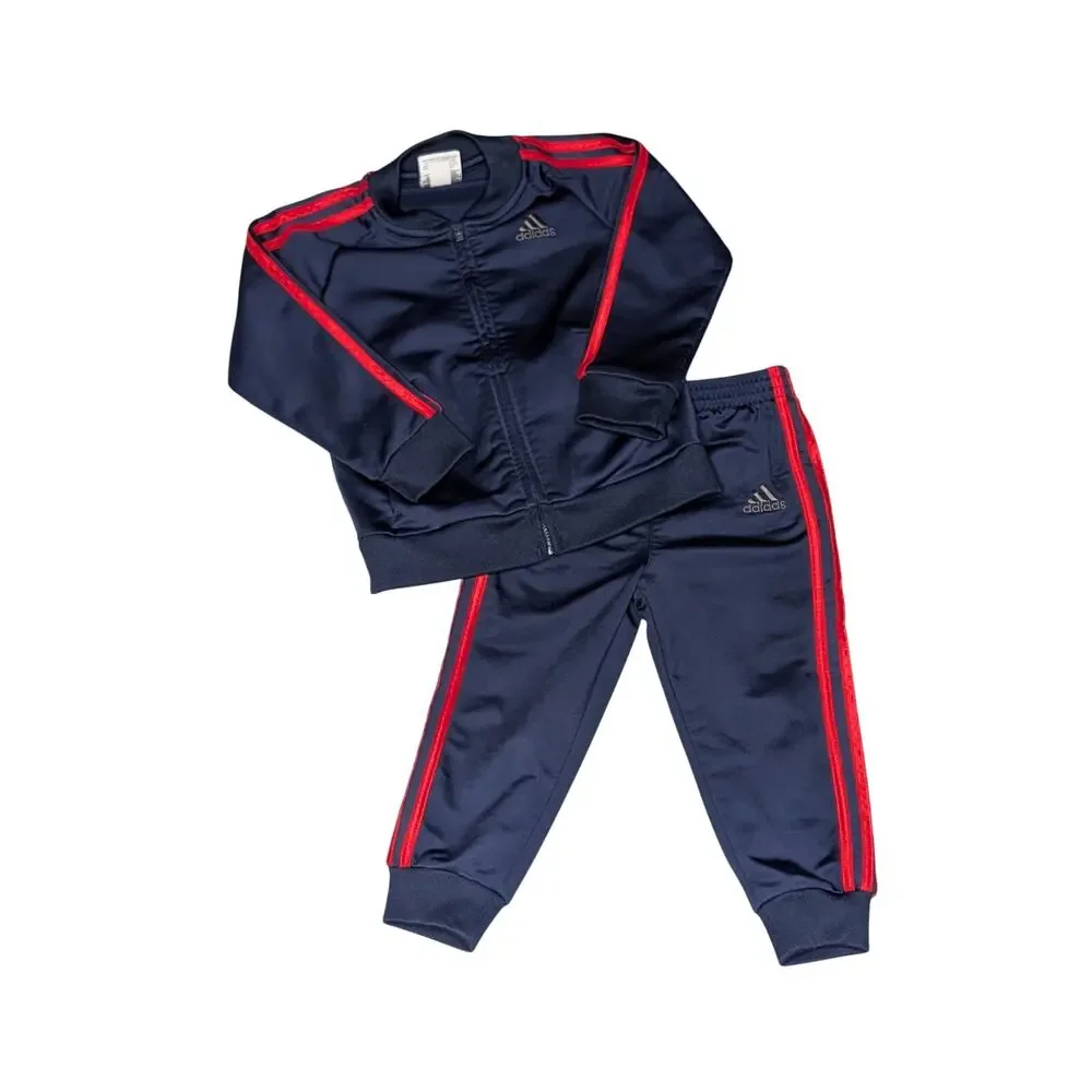 Adidas Tricot Track Suit Toddler 24 Months Full Zip Navy Red Gray Sporty Retro